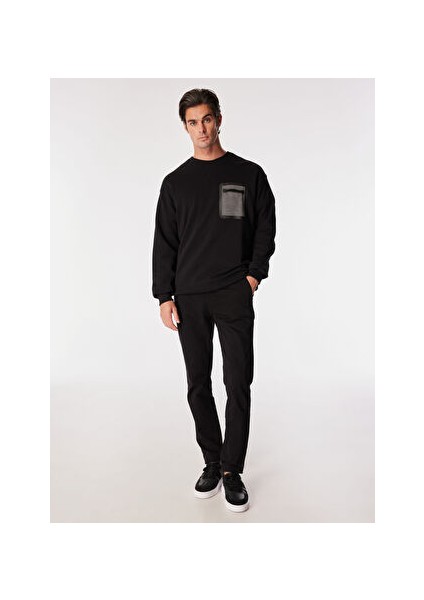 Siyah Erkek Bisiklet Yaka Relaxed Sweatshirt F4WM-SWT 2798 fiyatları