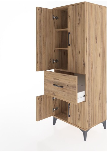 Hyperion Dolap 3 Raflı Tek Çekmeceli 4 Kapaklı 60X44X163 Çam-Çam fırsatları