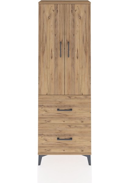 Arges Dolap 3 Raflı 2 Çekmeceli 2 Kapaklı 60X30X182 Çam-Çam