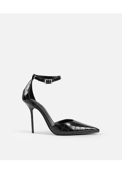 Timsah Derisi Görünümlü Topuklu Ayakkabı IW6250031018001