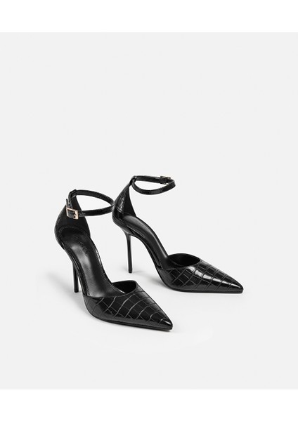 Timsah Derisi Görünümlü Topuklu Ayakkabı IW6250031018001 modelleri