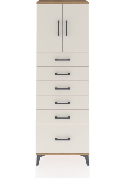 Arges Dolap 2 Raflı 6 Çekmeceli 2 Kapaklı 60X30X182 Çam-Aytaşı