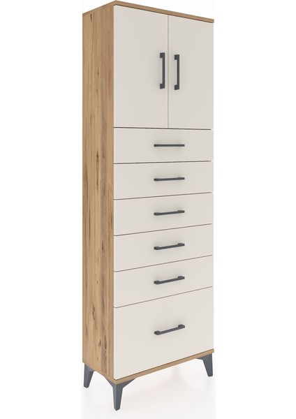 Arges Dolap 2 Raflı 6 Çekmeceli 2 Kapaklı 60X30X182 Çam-Aytaşı fiyatları