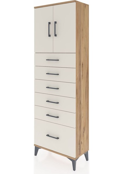 Arges Dolap 2 Raflı 6 Çekmeceli 2 Kapaklı 60X30X182 Çam-Aytaşı modelleri