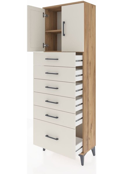 Arges Dolap 2 Raflı 6 Çekmeceli 2 Kapaklı 60X30X182 Çam-Aytaşı fırsatları