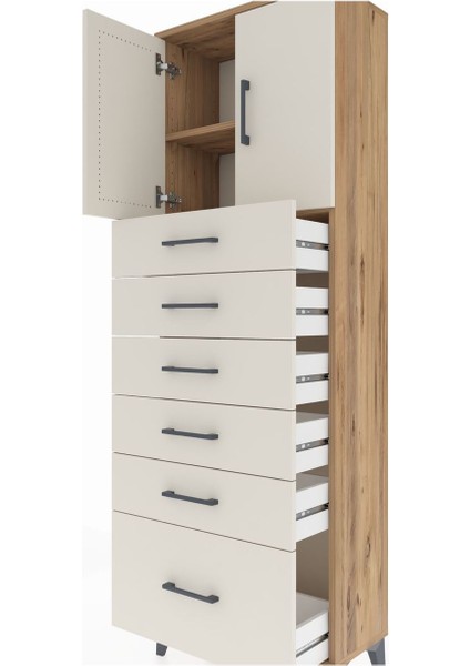 Arges Dolap 2 Raflı 6 Çekmeceli 2 Kapaklı 60X30X182 Çam-Aytaşı indirimleri