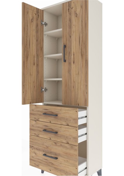 Arges Dolap 4 Raflı 3 Çekmeceli 2 Kapaklı 60X30X182 Aytaşı-Çam indirimleri