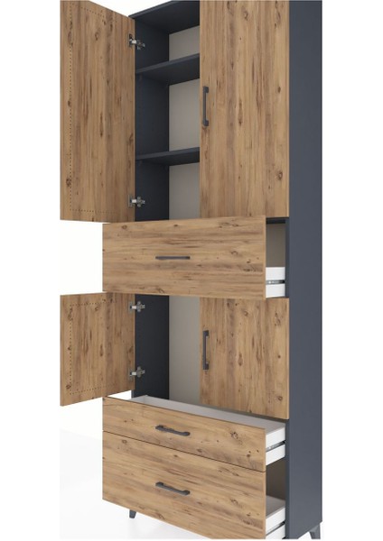 Arges Dolap 4 Raflı 3 Çekmeceli 4 Kapaklı 88X30X243 Antrasit-Çam indirimleri