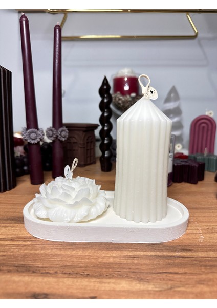 Silindir & Şakayık Beyaz Dekoratif Mum Seti 3'lü - Minimal Bohem Ev Dekoru - Hediye Seti fırsatları