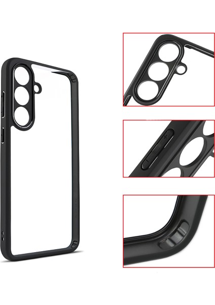 Samsung Galaxy S25 Fe Uyumlu Kılıf Roll Arkası Şeffaf Plastik Kenar Silikon Airbagli Siyah fiyatları