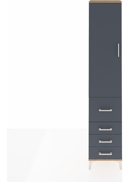 Arges Dolap 2 Raflı 4 Çekmeceli Tek Askılı 44X30X221 Çam-Antrasit