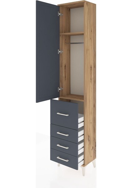 Arges Dolap 2 Raflı 4 Çekmeceli Tek Askılı 44X30X221 Çam-Antrasit fırsatları