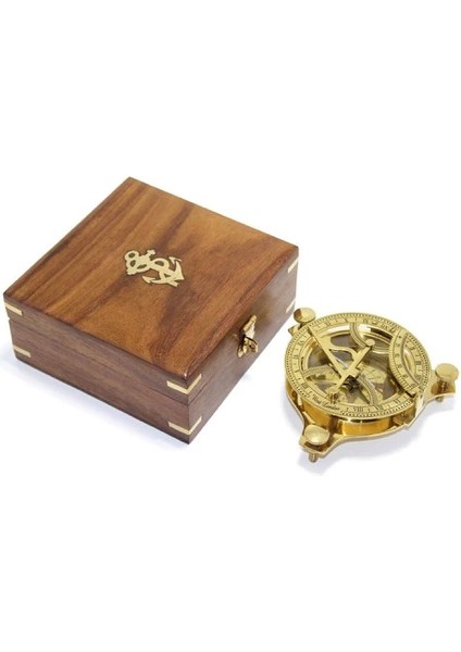 Ahşap Kutulu El Yapımı Pirinç Güneş Saati ve Pusula