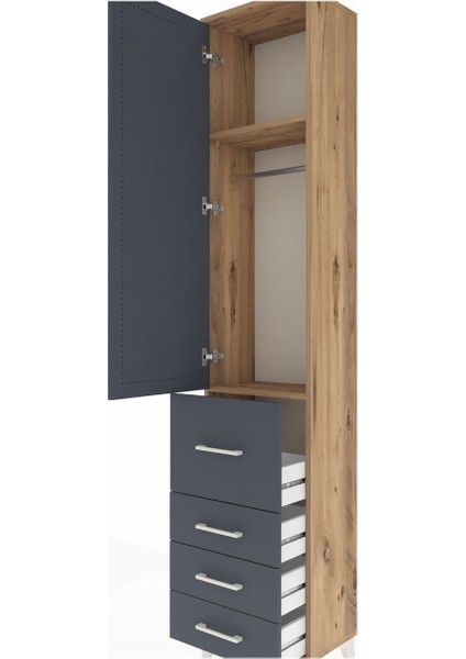 Arges Dolap 2 Raflı 4 Çekmeceli Tek Askılı 44X30X221 Çam-Antrasit indirimleri
