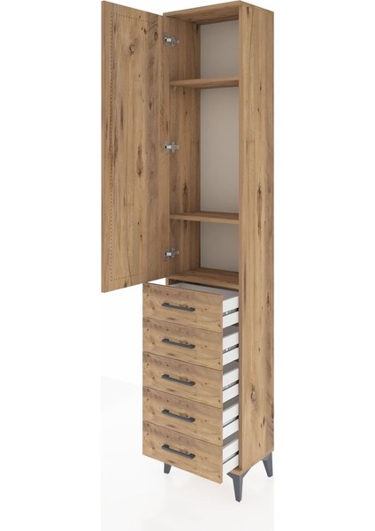 Arges Dolap 3 Raflı 5 Çekmeceli Tek Kapaklı 44X30X221 Çam-Çam fırsatları