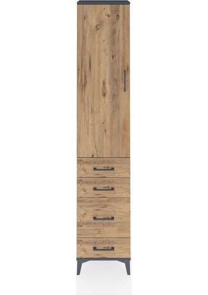 Arges Dolap 3 Raflı 4 Çekmeceli Tek Kapaklı 44X30X221 Antrasit-Çam
