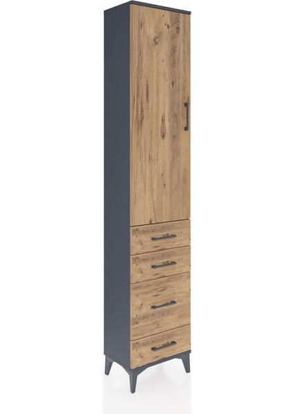 Arges Dolap 3 Raflı 4 Çekmeceli Tek Kapaklı 44X30X221 Antrasit-Çam fiyatları