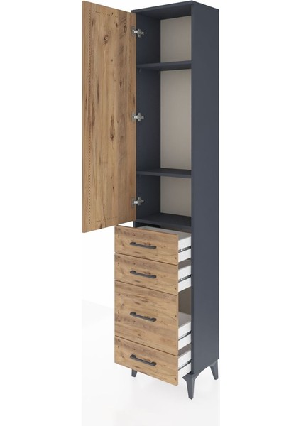 Arges Dolap 3 Raflı 4 Çekmeceli Tek Kapaklı 44X30X221 Antrasit-Çam fırsatları