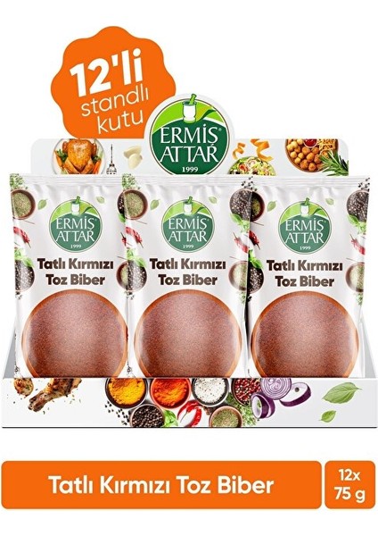 Tatlı Toz Kırmızı Biber 75 Gram 12'li Ermiş Attar Display standlı kutuda
