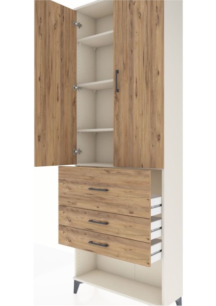 Arges Dolap 4 Raflı 3 Çekmeceli 2 Kapaklı 88X30X243 Aytaşı-Çam indirimleri