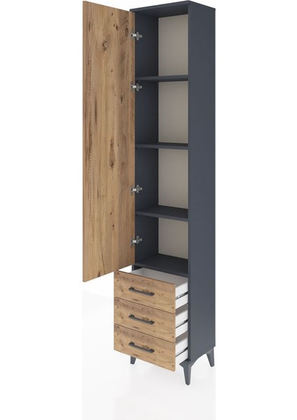Arges Dolap 4 Raflı 3 Çekmeceli Tek Kapaklı 44X30X221 Antrasit-Çam fırsatları