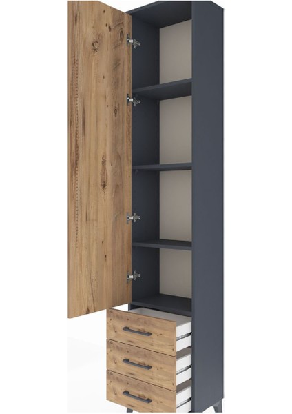 Arges Dolap 4 Raflı 3 Çekmeceli Tek Kapaklı 44X30X221 Antrasit-Çam indirimleri