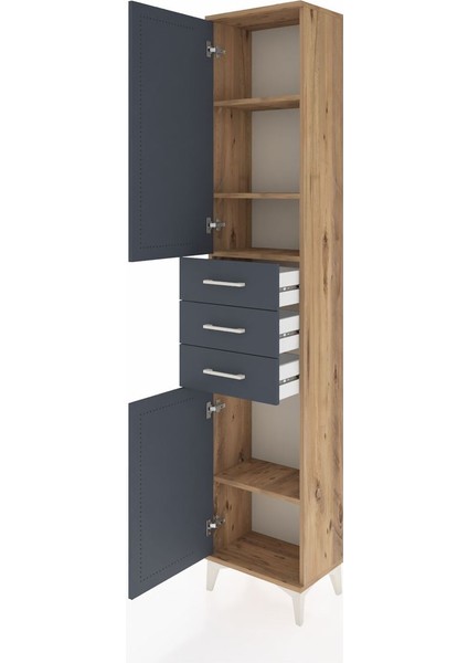 Arges Dolap 4 Raflı 3 Çekmeceli 2 Kapaklı 44X30X221 Çam-Antrasit fırsatları