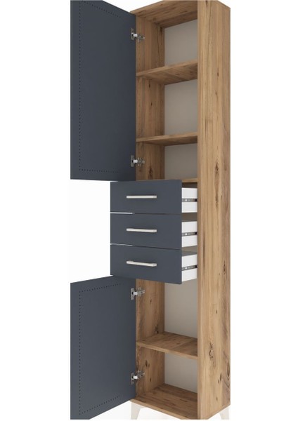 Arges Dolap 4 Raflı 3 Çekmeceli 2 Kapaklı 44X30X221 Çam-Antrasit indirimleri