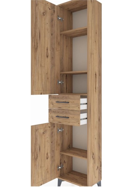 Arges Dolap 4 Raflı 2 Çekmeceli 2 Kapaklı 44X30X221 Çam-Çam indirimleri