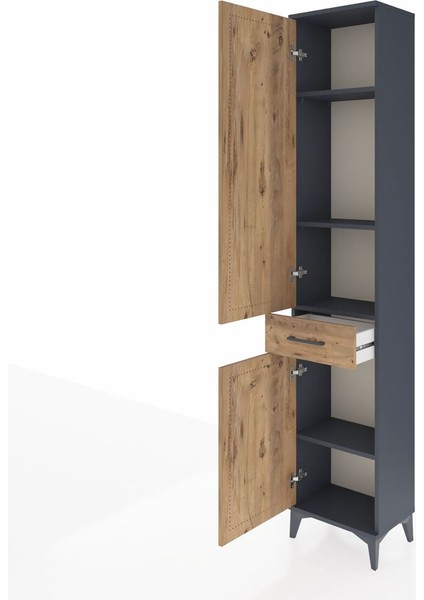 Arges Dolap 4 Raflı Tek Çekmeceli 2 Kapaklı 44X30X221 Antrasit-Çam fırsatları