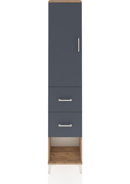 Arges Dolap 3 Raflı 2 Çekmeceli Tek Kapaklı 44X30X221 Çam-Antrasit