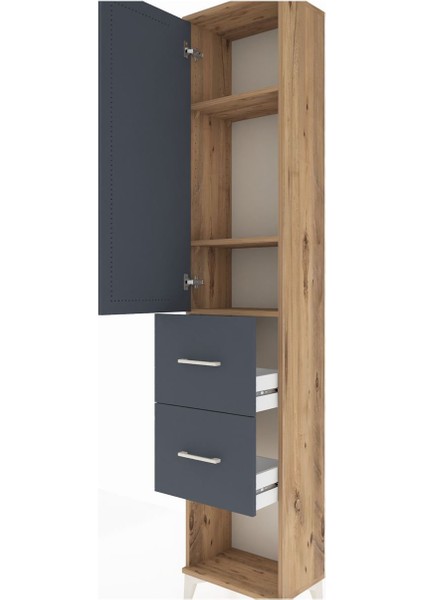 Arges Dolap 3 Raflı 2 Çekmeceli Tek Kapaklı 44X30X221 Çam-Antrasit indirimleri