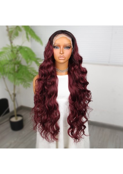 Kızıl Kahve Ekstra Uzun Fiber Sentetik Dalgalı Tül Peruk