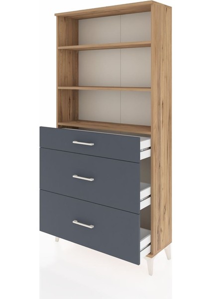 Arges Dolap 3 Raflı 3 Çekmeceli 88X30X182 Çam-Antrasit fırsatları
