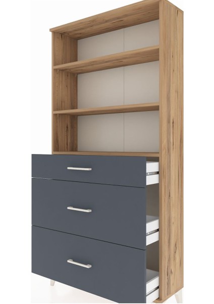 Arges Dolap 3 Raflı 3 Çekmeceli 88X30X182 Çam-Antrasit indirimleri