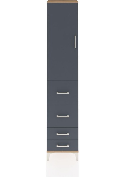 Arges Dolap 2 Raflı 4 Çekmeceli Tek Askılı 44X30X221 Çam-Antrasit