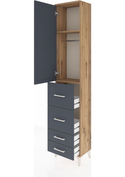 Arges Dolap 2 Raflı 4 Çekmeceli Tek Askılı 44X30X221 Çam-Antrasit fırsatları