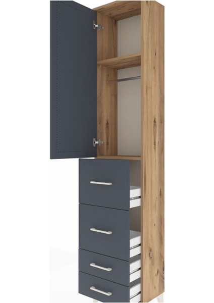 Arges Dolap 2 Raflı 4 Çekmeceli Tek Askılı 44X30X221 Çam-Antrasit indirimleri