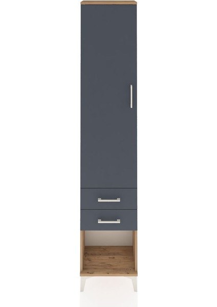 Arges Dolap 2 Raflı 2 Çekmeceli Tek Askılı 44X30X221 Çam-Antrasit