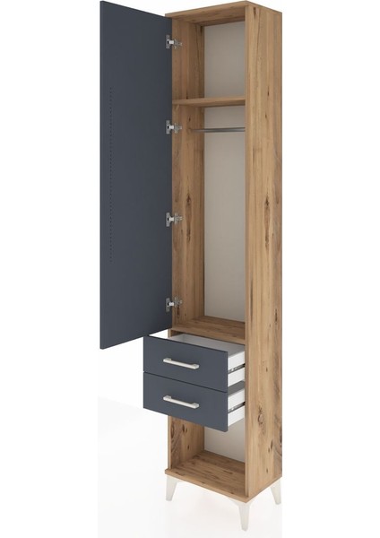 Arges Dolap 2 Raflı 2 Çekmeceli Tek Askılı 44X30X221 Çam-Antrasit fırsatları