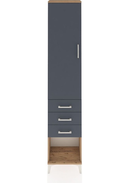 Arges Dolap 3 Raflı 3 Çekmeceli Tek Kapaklı 44X30X221 Çam-Antrasit