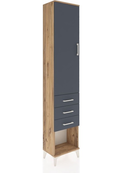 Arges Dolap 3 Raflı 3 Çekmeceli Tek Kapaklı 44X30X221 Çam-Antrasit fiyatları