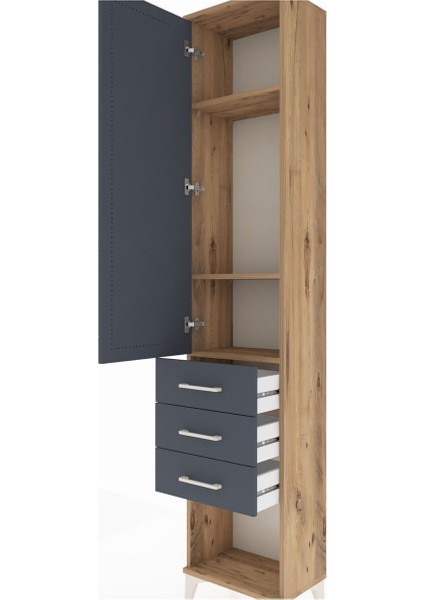 Arges Dolap 3 Raflı 3 Çekmeceli Tek Kapaklı 44X30X221 Çam-Antrasit indirimleri