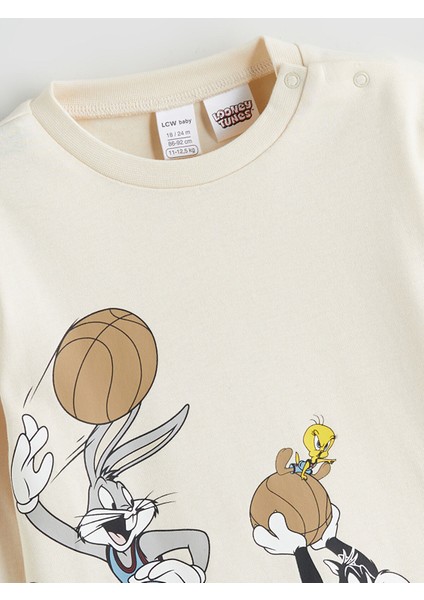 Yeni Sezon Bisiklet Yaka Looney Tunes Baskılı Erkek Bebek Pijama Takımı modelleri
