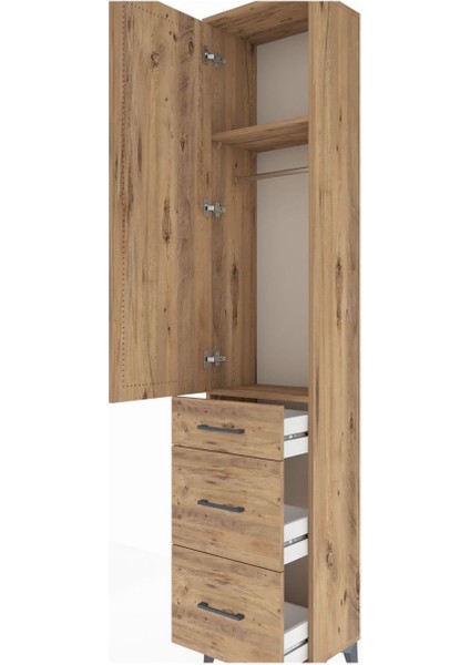 Arges Dolap 2 Raflı 3 Çekmeceli Tek Askılı 44X30X221 Çam-Çam indirimleri