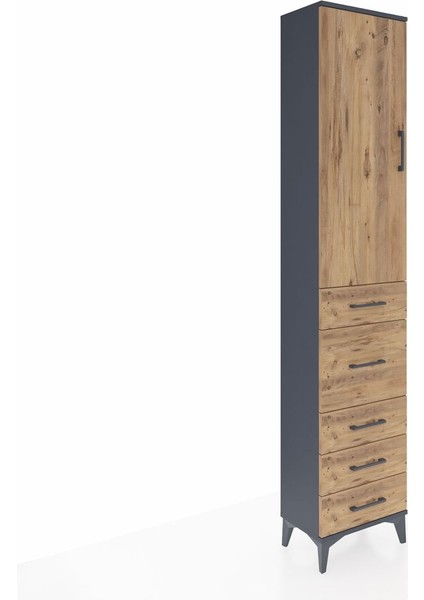 Arges Dolap 3 Raflı 5 Çekmeceli Tek Kapaklı 44X30X221 Antrasit-Çam fiyatları
