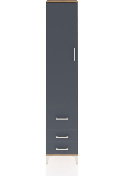 Arges Dolap 4 Raflı 3 Çekmeceli Tek Kapaklı 44X30X221 Çam-Antrasit