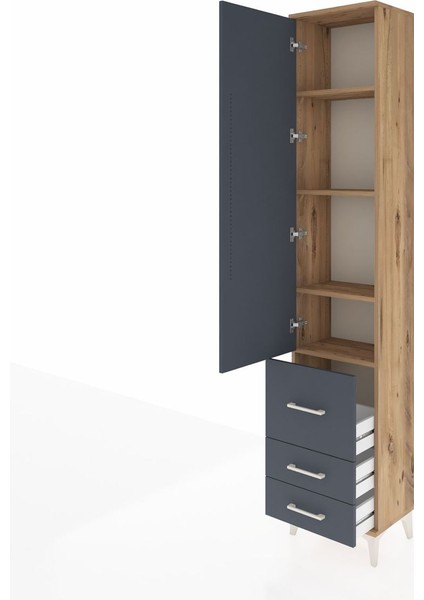 Arges Dolap 4 Raflı 3 Çekmeceli Tek Kapaklı 44X30X221 Çam-Antrasit fırsatları