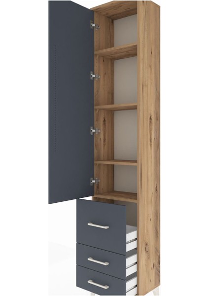 Arges Dolap 4 Raflı 3 Çekmeceli Tek Kapaklı 44X30X221 Çam-Antrasit indirimleri
