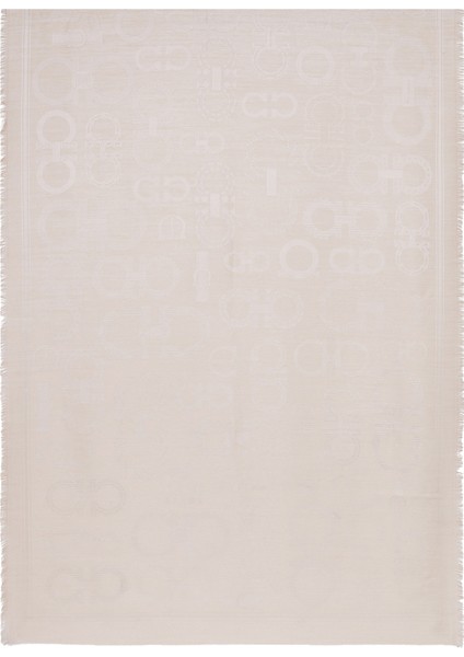 Bej Logo Jakarlı Ipek Eşarp